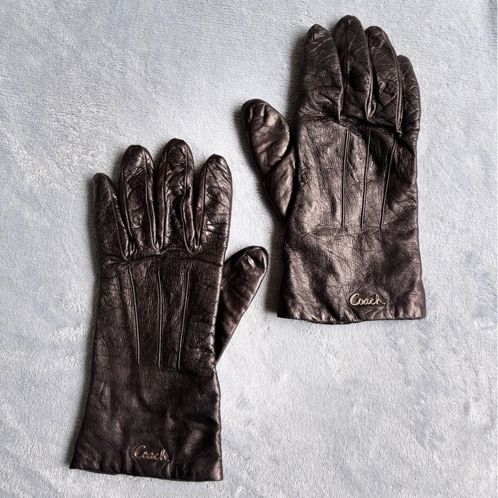 Coach Vintage Black Leather and Cashemere Gloves 7 1/2